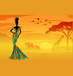 African Woman Background Sunset In Africa Banner