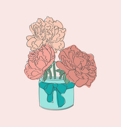 Blue Vase With Pink Flowers On Background