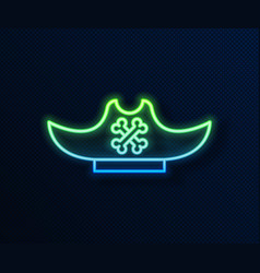 Glowing Neon Line Pirate Hat Icon Isolated On Blue