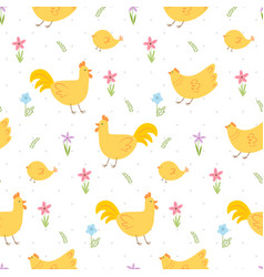 Cute Seamless Easter Pattern With Chicken And