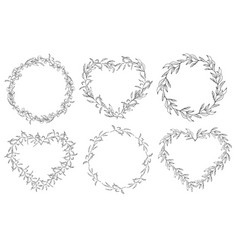 Floral Circle And Heart Frame Set Line Art Hand