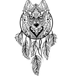 Wolf In Ethnic Tribal Stile With Dreamcatcher