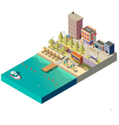 3d Isometric Beach Hotels On Boardwalk