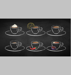 Chalk Drawn Set Of Coffee Cups