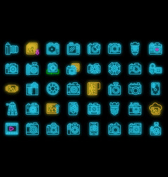 Photo Camera Icons Set Neon