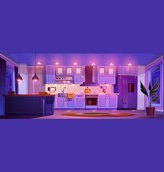 Home Kitchen Interior At Night