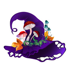 Purple Witch Hat With Mushrooms