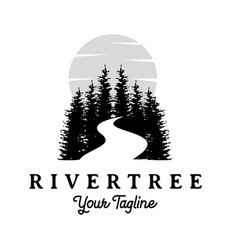 Retro Vintage Pine Tree With River Logo Design