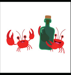 Two Crabs With A Bottle