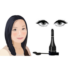 Asian Woman Face With Black Mascara