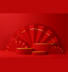 Red Round Chinese Podium Stage With Fans Rings