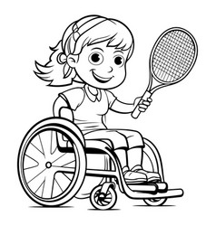 Black And White Cartoon Of Girl Playing Tennis