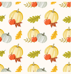 Seamless Pattern With Pumpkins Apples Oak Leaves