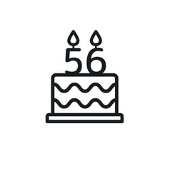 Birthday Cake Line Icon With Candle Number 56