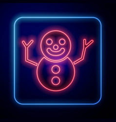 Glowing Neon Christmas Snowman Icon Isolated