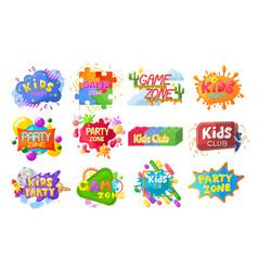 Kids Party Emblem Logo Banner Label Set Flat