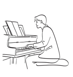 Line Art Man Playing Grand Piano Hand