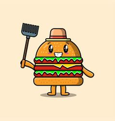 Cartoon Agricultural Worker Burger With Pitchfork