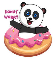 Panda With Donut On White Background