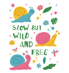 Colourful Poster With Cute Snails And Lettering