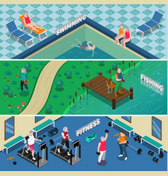 Elderly People Isometric Banners