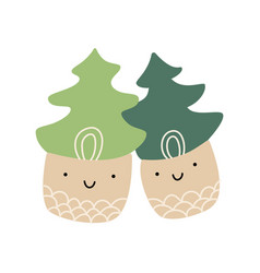 Two Cute Happy Lover Christmas Trees Couple Line