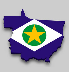 3d Isometric Map Of Mato Grosso With Flag