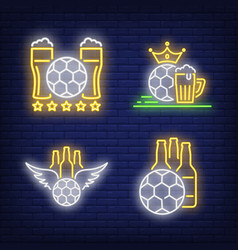 Football Pub Neon Sign Set Beer Mugs Bottles