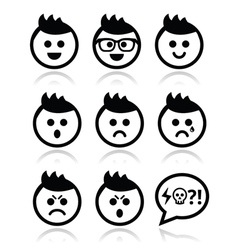 Man Or Boy With Spiky Hair Faces Icons Set