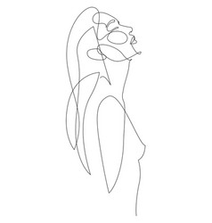 Side View Of Young Nude Woman Single Line Drawing