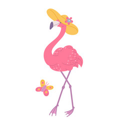 Cute Pink Flamingo In Beach Hat African Bird