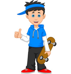 Boy Thumbs Up And Holding Skateboard