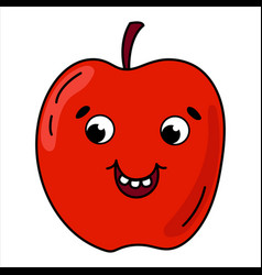 Cute Apple With Eyes And Smile In Retro Style