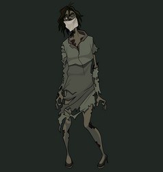 Cartoon Zombie Woman In Torn Dress With Medical