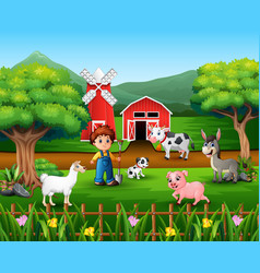 Farm scenes with different animals and farmers in Vector Image