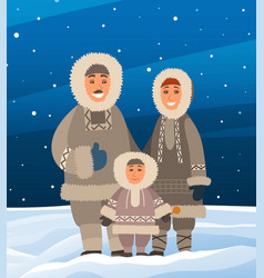 Eskimo Family In Arctic North Pole Smiling