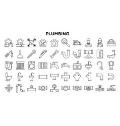 Set Line Icons Of Plumbing Service And Store