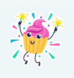 Happy Cupcake With Cute Face At Birthday Party