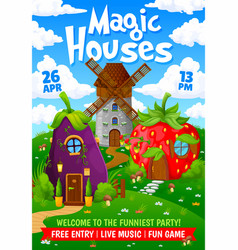 Kids Party Flyer Cartoon Fairytale Houses Village