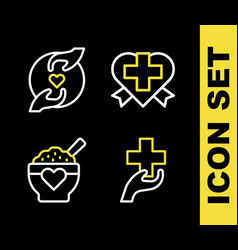 Set Line Heart With Cross Donation Food And