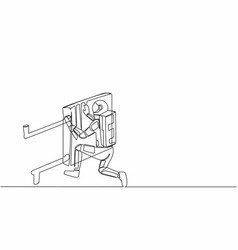 Single One Line Drawing Young Astronaut Repair