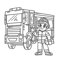 Firefighter And Fire Truck Isolated Coloring Page