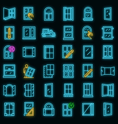 Window Installation Icons Set Neon