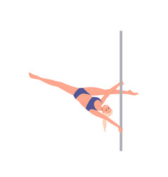 Young Athlete Woman Pole Dancer Character Hanging