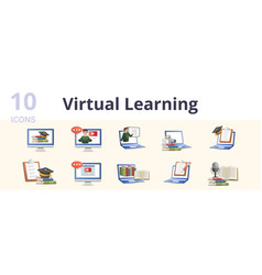 Virtual Learning Set Creative Icons Distance