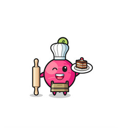 Radish As Pastry Chef Mascot Hold Rolling Pin