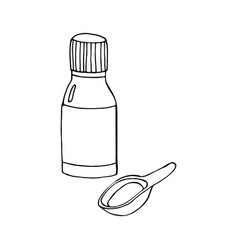 Medicinal Syrup In A Bottle And Measuring Spoon