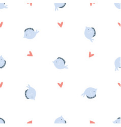 Seamless Pattern With Fluke Fish And Hearts