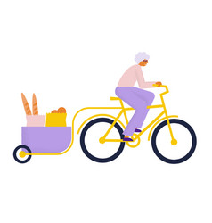 Elderly Woman Riding Cargo Bike With Goods