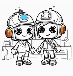 Cartoon Of Two Astronaut Kids Wearing Spacesuits